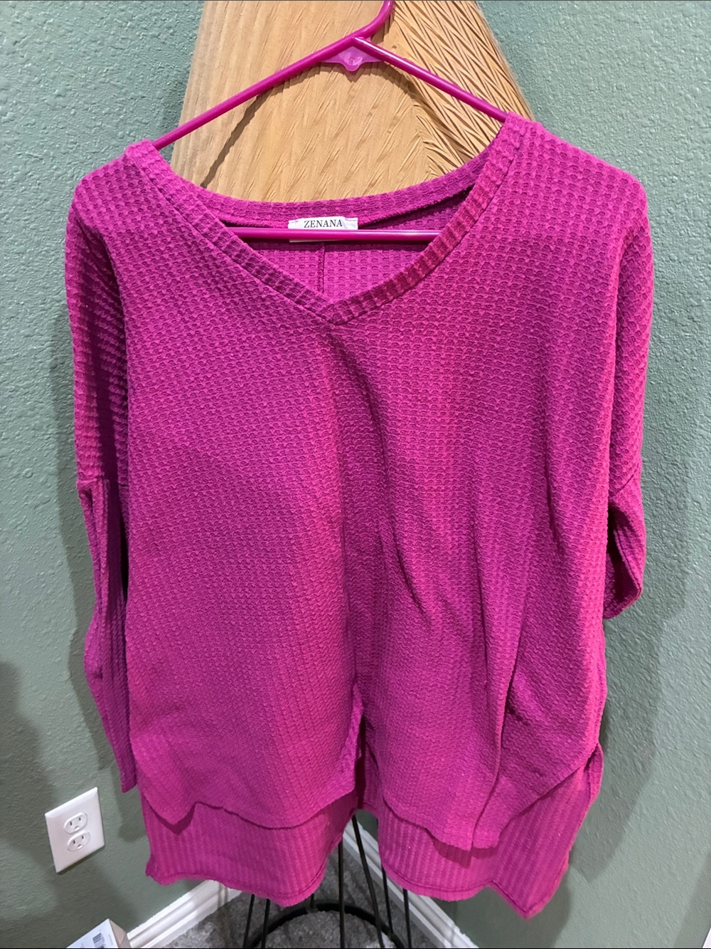 Zenana Bright Magenta Waffle V-Neck Tunic